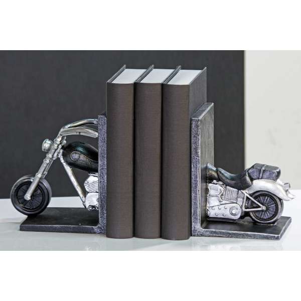 Casablanca Buchstützen "Motorrad"Poly antik silber 2teiliges Set H:16cm B:10cm