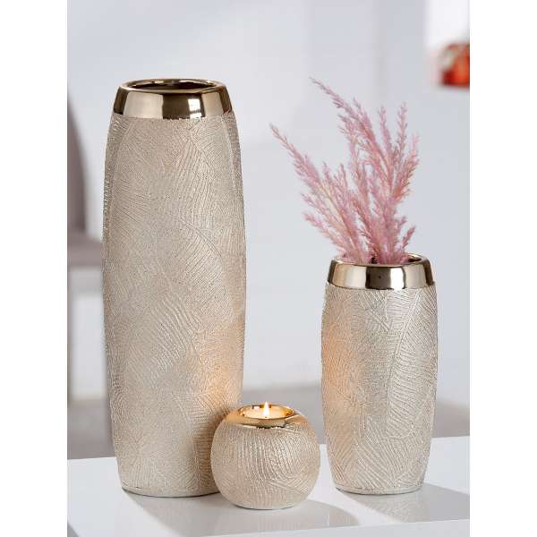 Keramik Vase \"Cascade\" in champagner/silber, Neu vom Fachhändler
