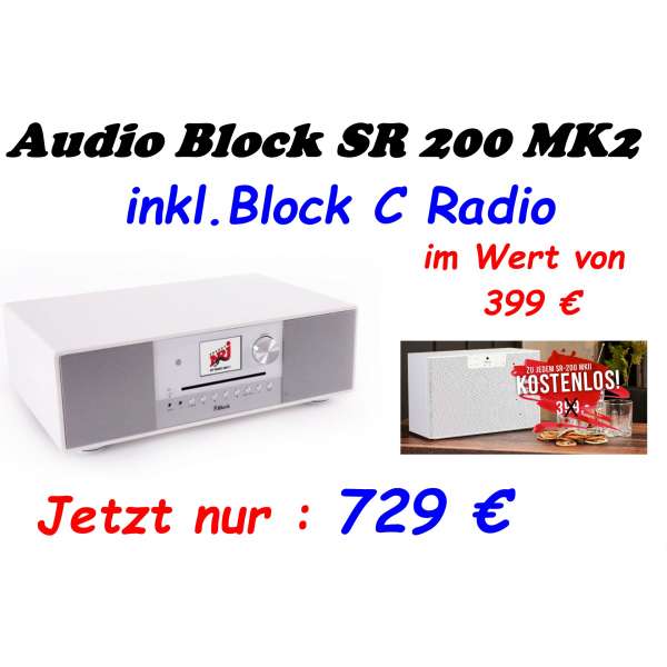 Audio Block SR 200 MK II Internetradio weiß + Gratis Block C Netzwerklautsprecher im Wert von 399€