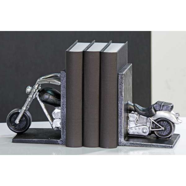 Casablanca Buchstützen &quot;Motorrad&quot;Poly antik silber 2teiliges Set H:16cm B:10cm