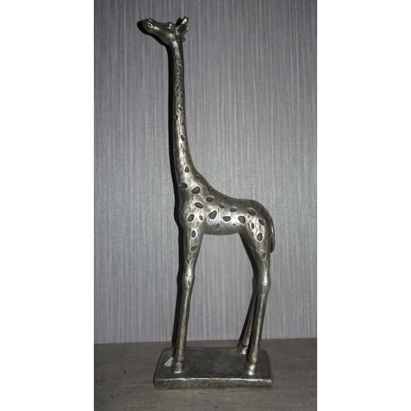 Figur "Giraffe" aus Poly, silber, antik finish auf Basis 53cm