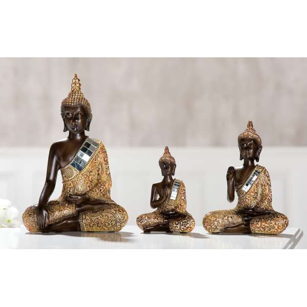 Poly Thai Buddha braun, gold mit Spiegelmosaik