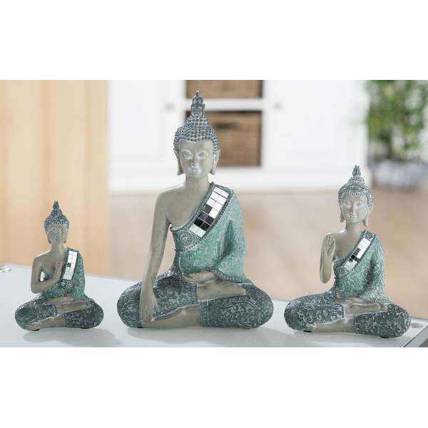 Poly Thai Buddha Laguna grau/türkis mit Spiegelmosaik (Ab. links)