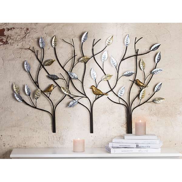 Gilde Metall Wandrelief \"3 Bäume mit Vögeln\"