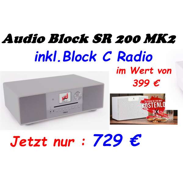 Audio Block SR 200 MK II Internetradio silber + Gratis Block C Netzwerklautsprecher im Wert von 399€