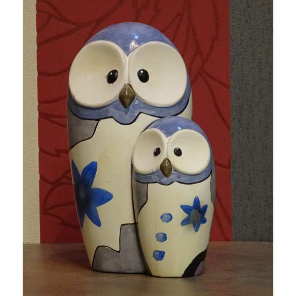 Gilde Keramik Eule Kira Mutter und Kind (blau), Neu vom Fachhandel