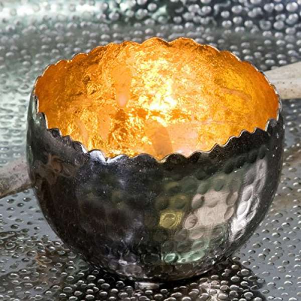 Teelichhalter Leuchter &quot;Trendy&quot;Metall gold H:6cm D:8cm außen anthrazit vernickelt