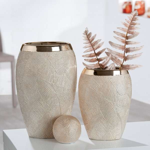 Keramik breite Vase \\\"Cascade\\\" in champagner/silber, Neu vom Fachhändler