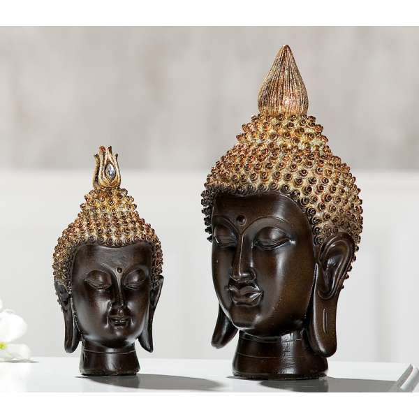 Poly Buddha Kopf braun, gold mit Spiegelmosaik